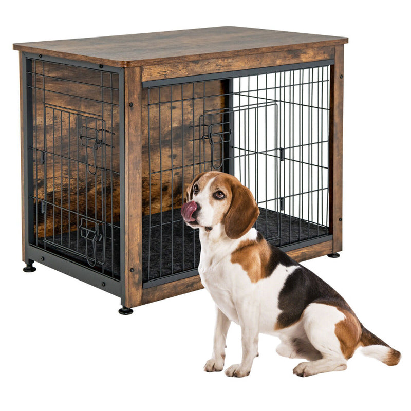 Wooden Dog Crate Furniture with Double Door and Tray
