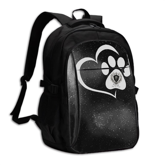 SPF Large Capacity Oxford Travel Backpack with USB Black & White