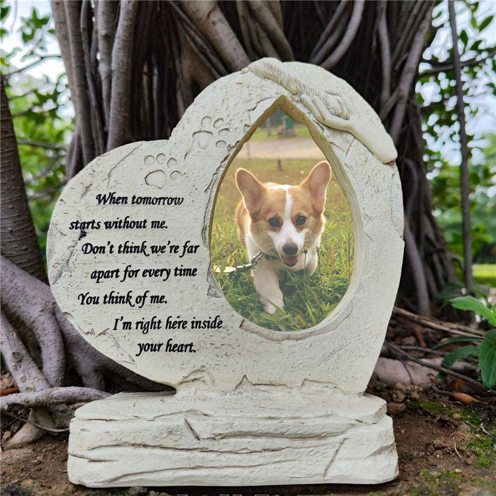 Heartfelt Heart Shaped Pet Memorial Stones with Photo Frame - Cherish Your Beloved Dog's Memory with Elegant Grave Markers for Indoor or Outdoor Use
