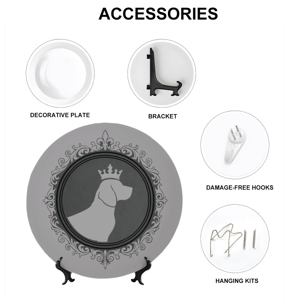 SPF Decorative Plate (King Dog Outline) - Grey