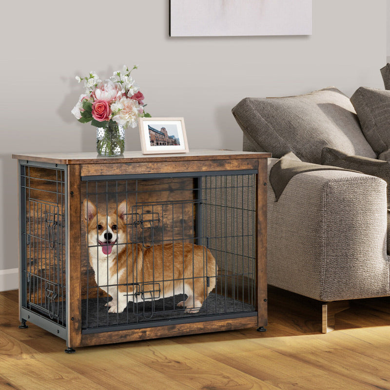 Wooden Dog Crate Furniture with Double Door and Tray