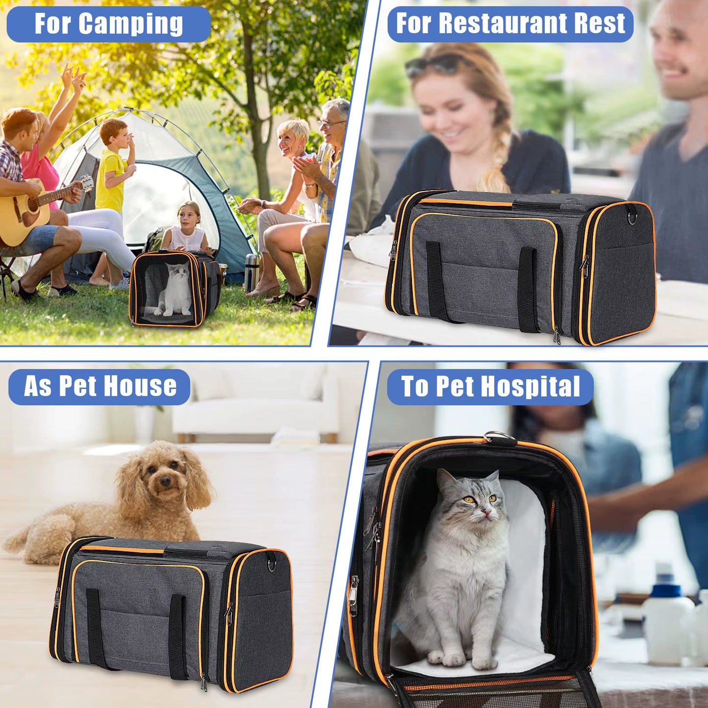 Airline Approved Expandable Soft-Sided Pet Carrier with Removable Fleece Pad and Pockets, for Cats/Puppy Travel Pet Carriers