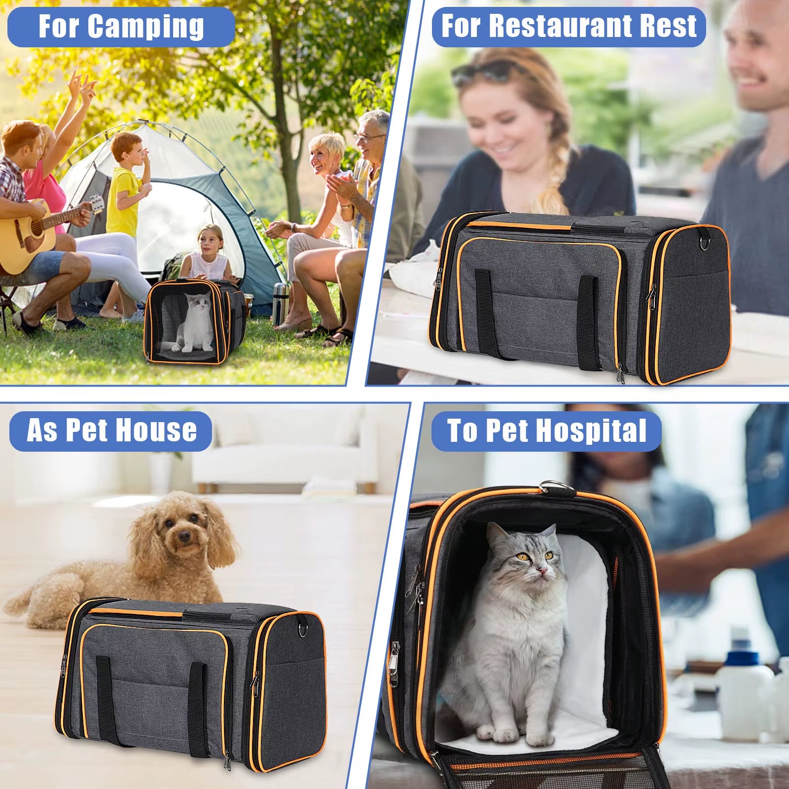 Airline Approved Expandable Soft-Sided Pet Carrier with Removable Fleece Pad and Pockets, for Cats/Puppy Travel Pet Carriers