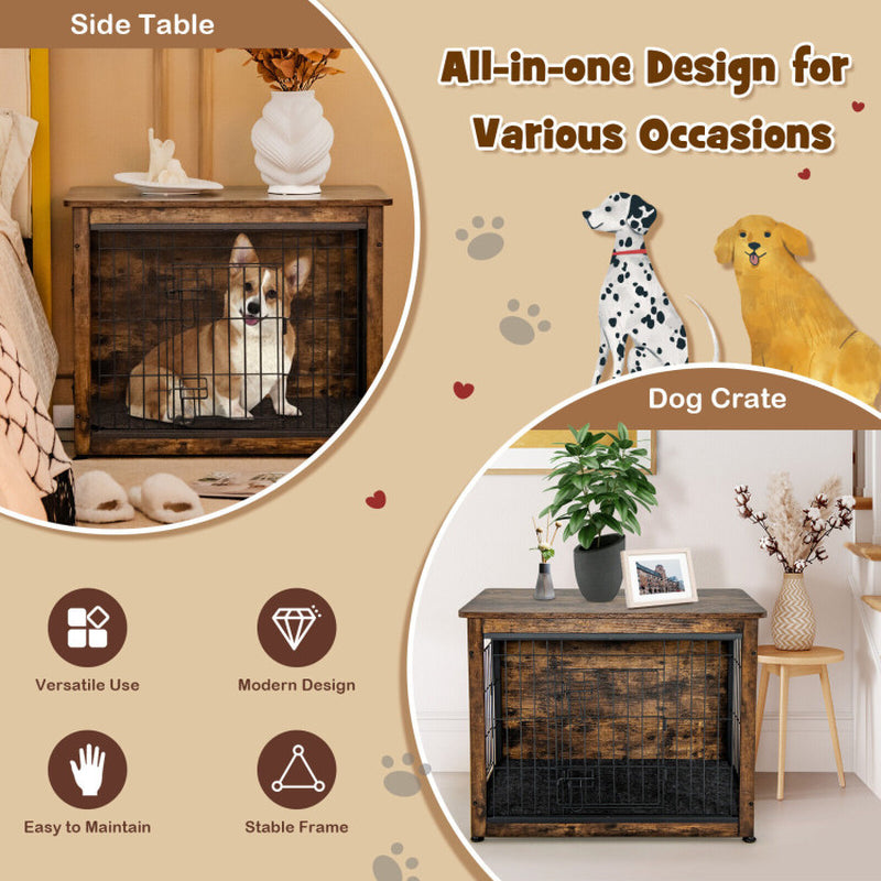 Wooden Dog Crate Furniture with Double Door and Tray