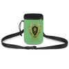 Green chalk bag with a black strap on a white background