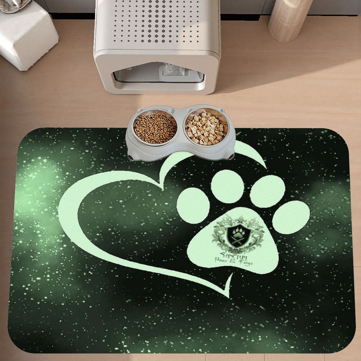 SPF Leather Waterproof Dog Food Mat - Green
