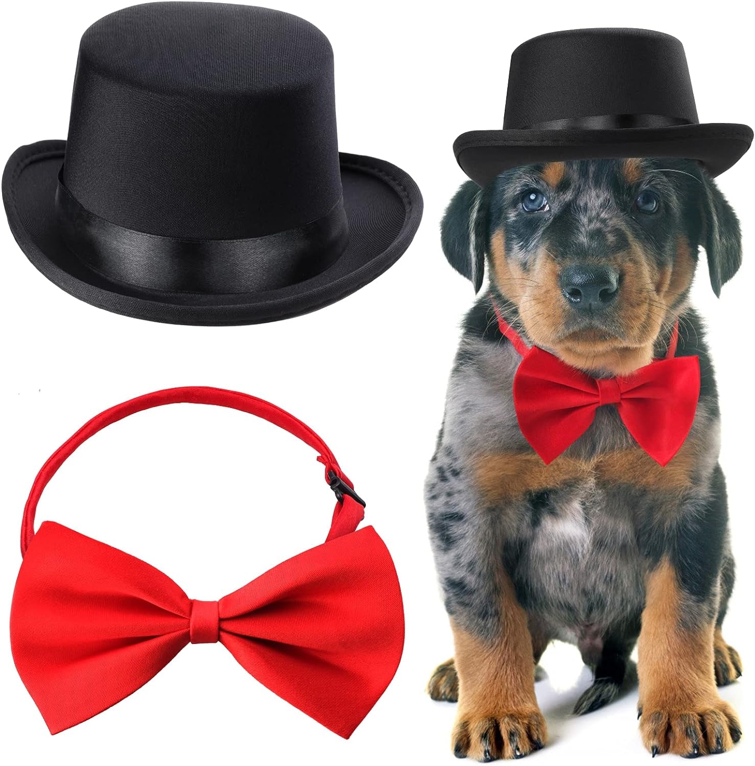 Elevate Your Pet's Style! 🎩🐾 2-Piece Formal Accessory Set with Top Hat & Necktie/Bowtie - Perfect for Birthdays, Graduations, and Halloween! 🐶🐱 #PetFashion #PartyReady