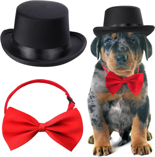 Elevate Your Pet's Style! 🎩🐾 2-Piece Formal Accessory Set with Top Hat & Necktie/Bowtie - Perfect for Birthdays, Graduations, and Halloween! 🐶🐱 #PetFashion #PartyReady