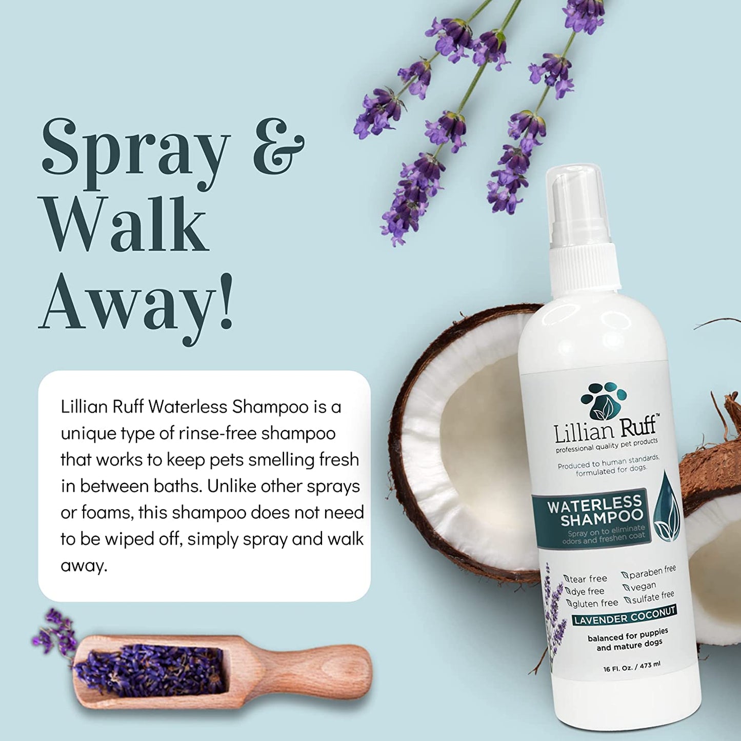 Waterless No-Rinse Dog Dry Shampoo Spray with Hydrating Essential Oils - Ph-Balanced Dry Shampoo for Dogs - Clean, Condition, Detangle & Deodorize Dry, Sensitive Skin (Gallon)