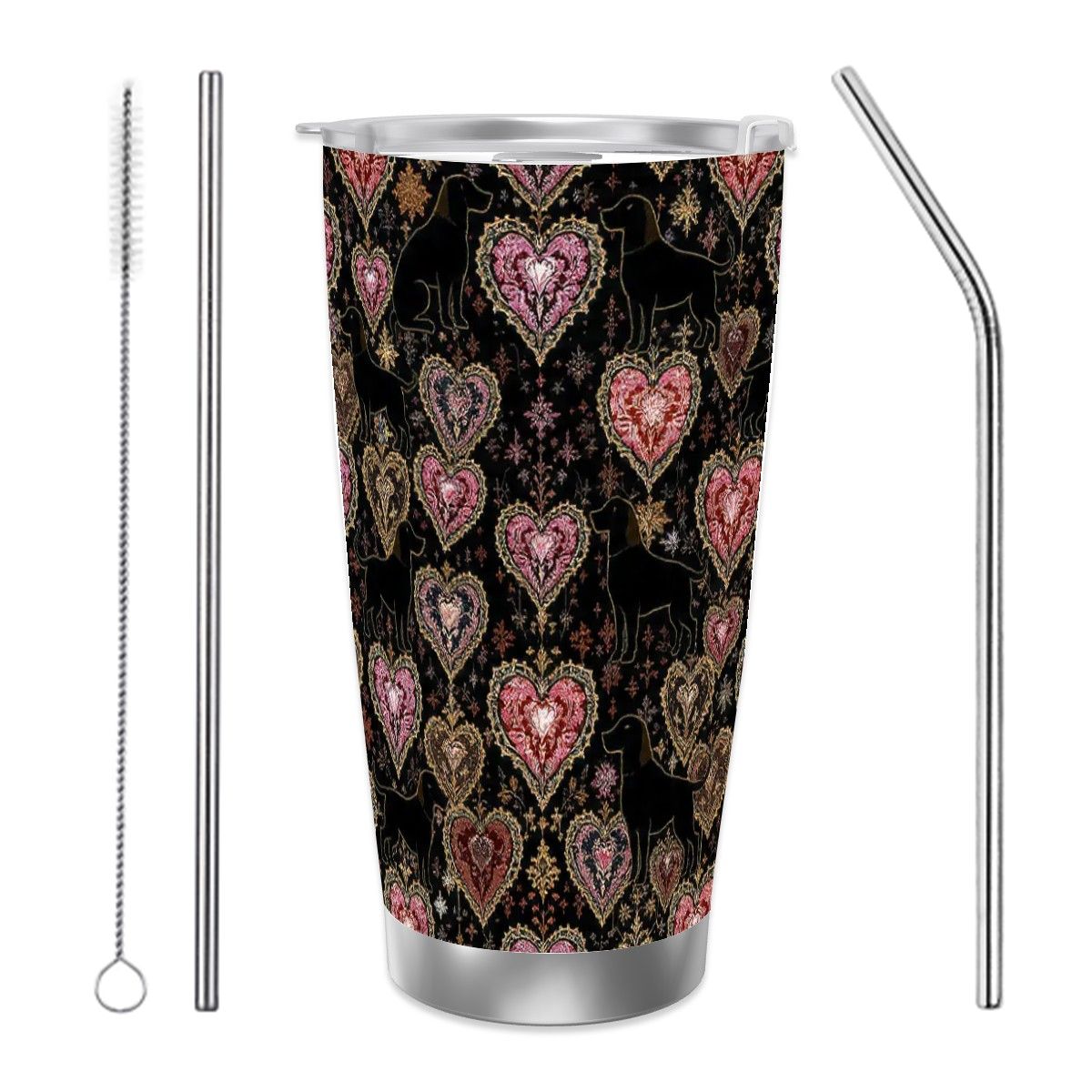 Dogs Love Travel Coffee Mug with Single Silver Edge (20oz) (Collection-2)