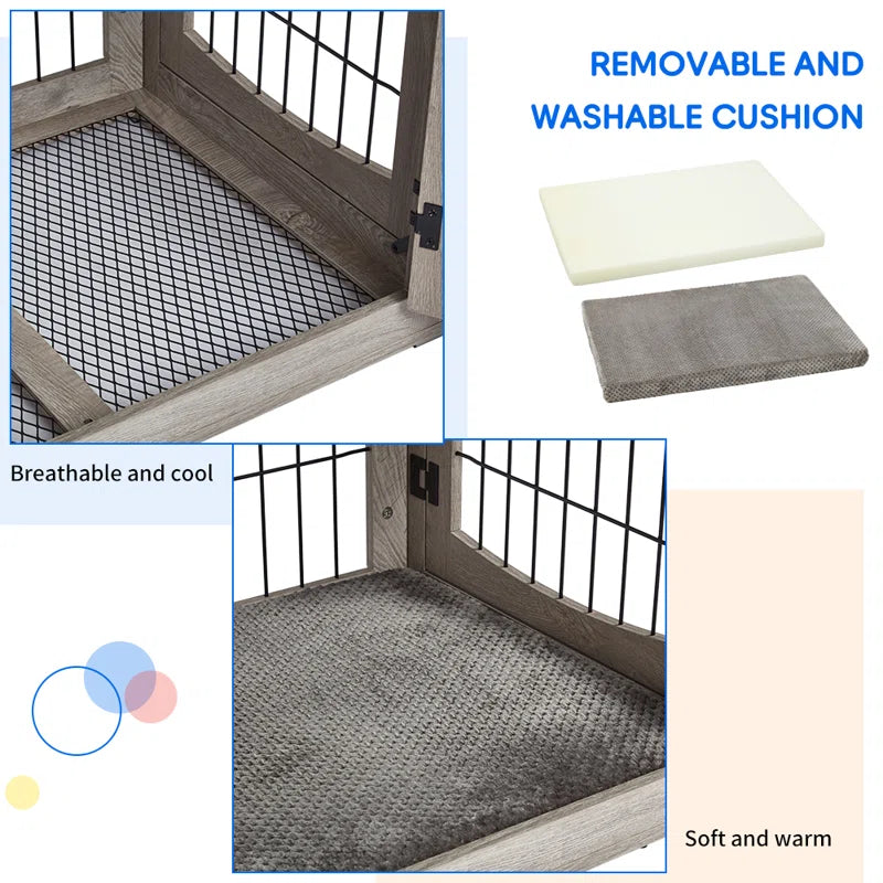 3-Doors Dog Crate Furniture with 2 Drawers