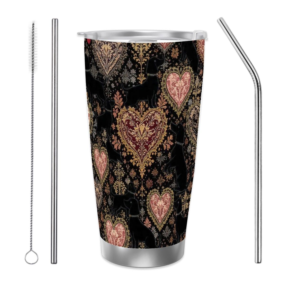 Dogs Love Travel Coffee Mug with Single Silver Edge (20oz) (Collection-2)