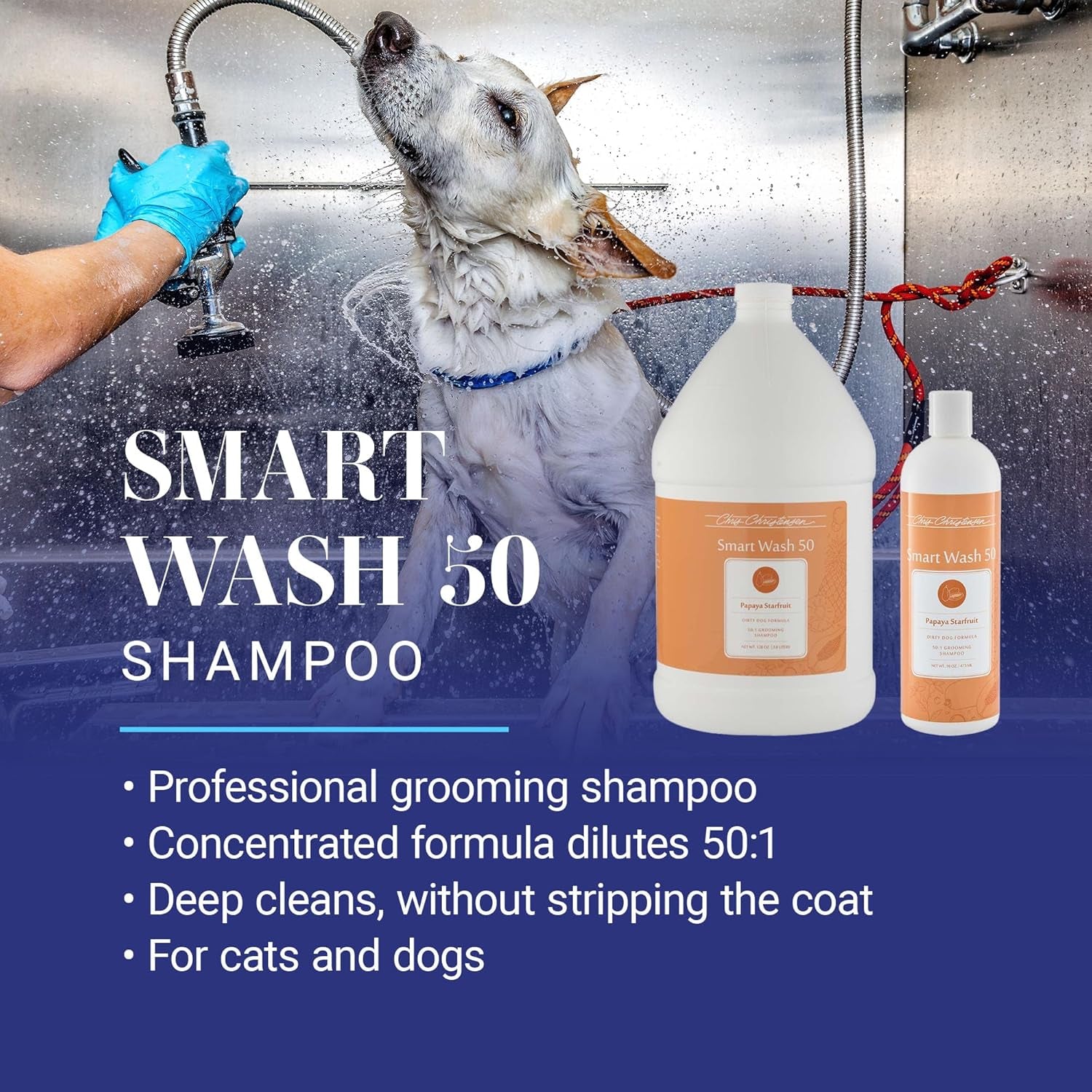 Smartwash50 Ultra Concentrated Dog Shampoo, Makes up to 50 Bottles, Groom like a Professional, Delightfully Fragranced, Suitable for All Coats, Made in the USA (Papaya - Starfruit)