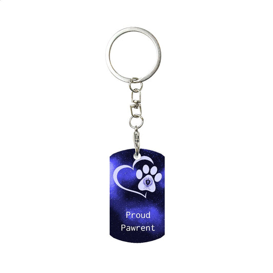 SPF Rectangular Metal Keychain - Proud Pawrent - Blue