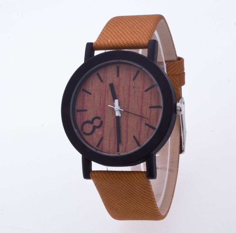 Wood grain PU leather neutral watch men retro watch