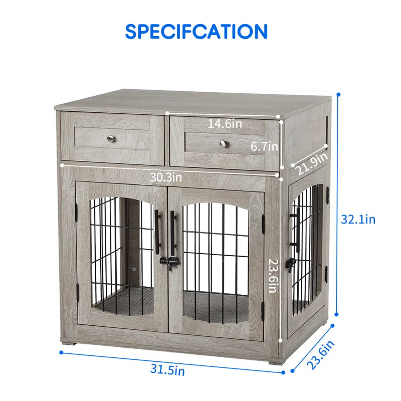 3-Doors Dog Crate Furniture with 2 Drawers