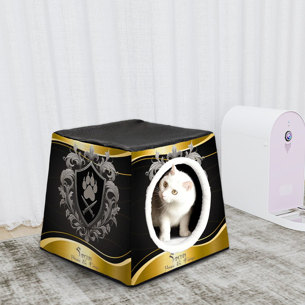 SPF Space Capsule Pet Bed - Black & Gold2