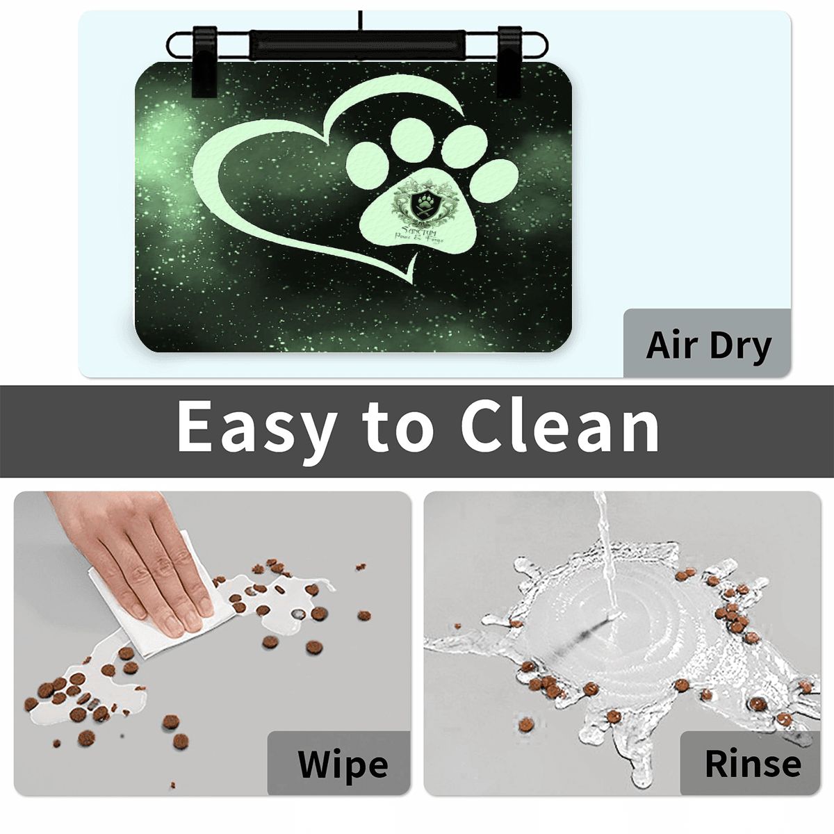 SPF Leather Waterproof Dog Food Mat - Green