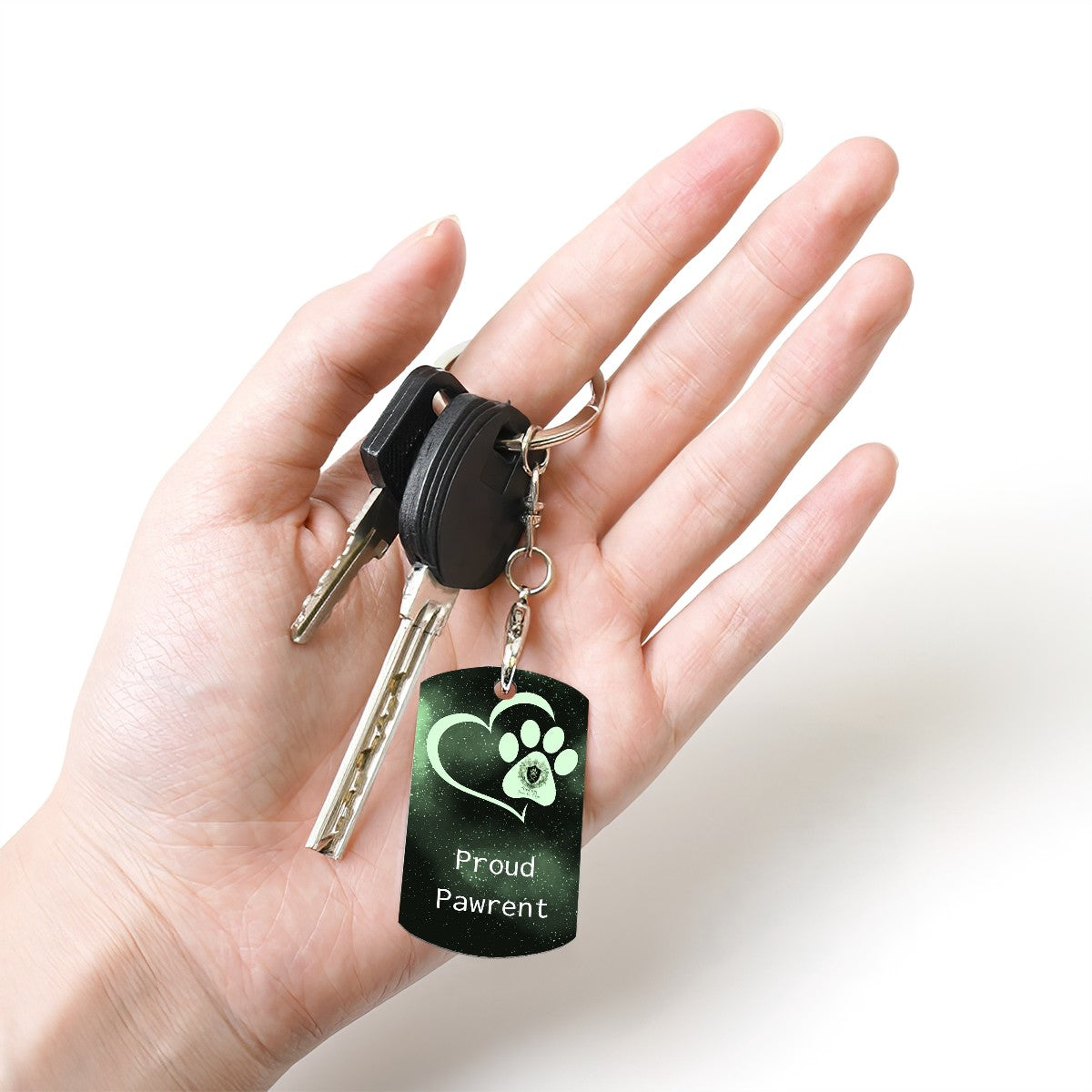 SPF Rectangular Metal Keychain - Proud Pawrent - Green