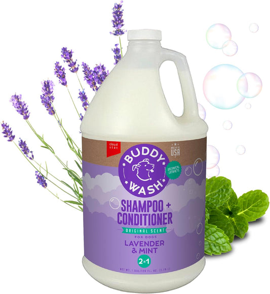 Buddy Wash 2-in-1 Lavender & Mint Dog Shampoo and Conditioner - 1 Gallon Grooming Solution