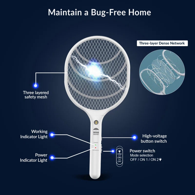 Rechargeable Electric Fly Swatter Racket - 2 Pack Bug Zapper for Ultimate Insect Control