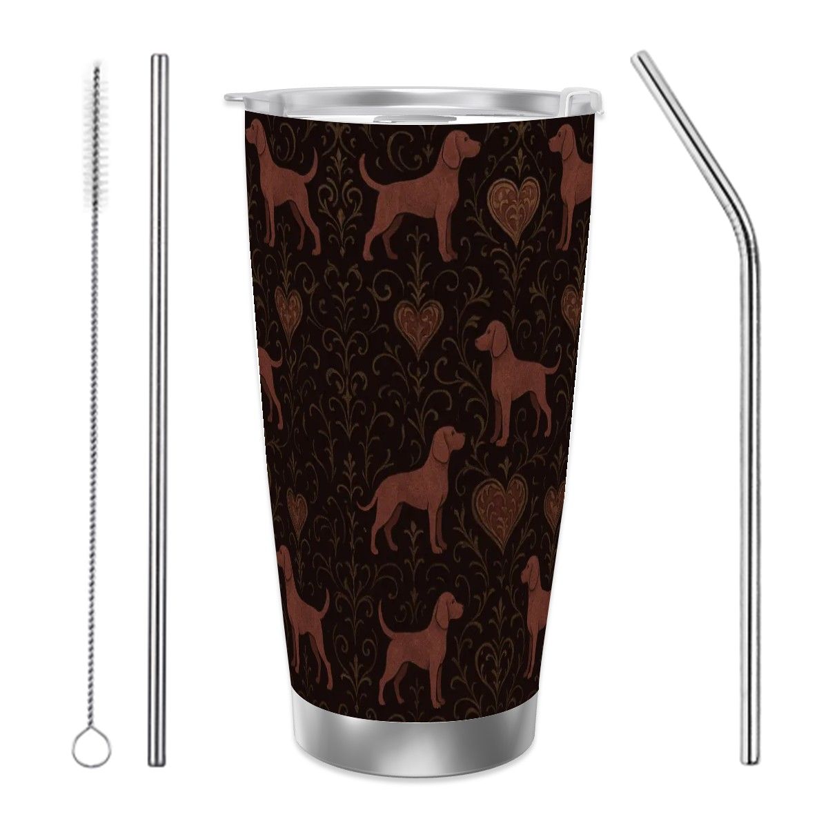 Dogs Love Travel Coffee Mug (20oz) with Silver Edge (Collection-1)