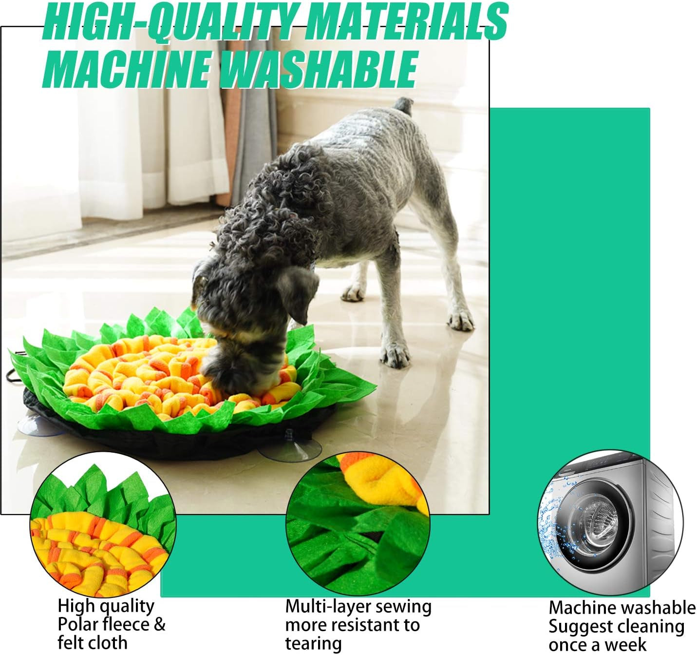Sunflower Snuffle Mat for Dogs - Engaging Canine Enrichment Toy for Slow Feeding & Fun Games, Durable & Washable for Small to Large Breeds