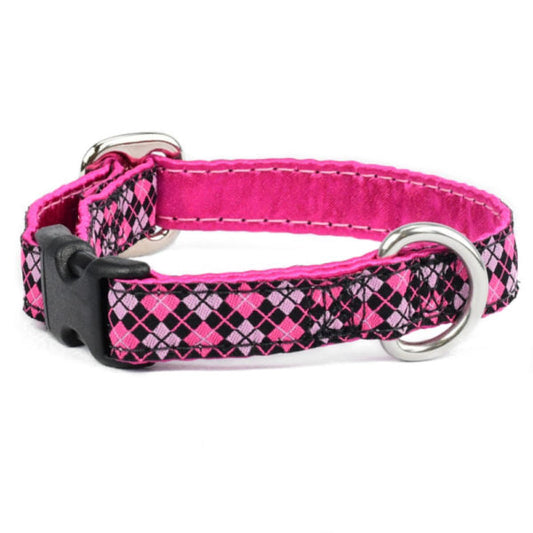 Premium Pet Guardian Gear: 5/8″ Argyle Pink and Black Buckle Martingale Dog Collar - Sanctum Paws and Fangs