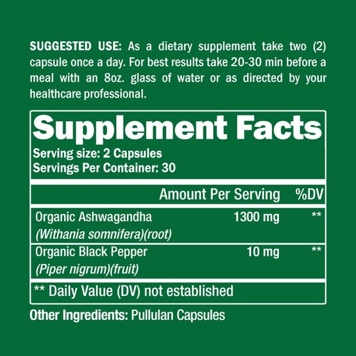 Organic Ashwagandha 60 Capsules