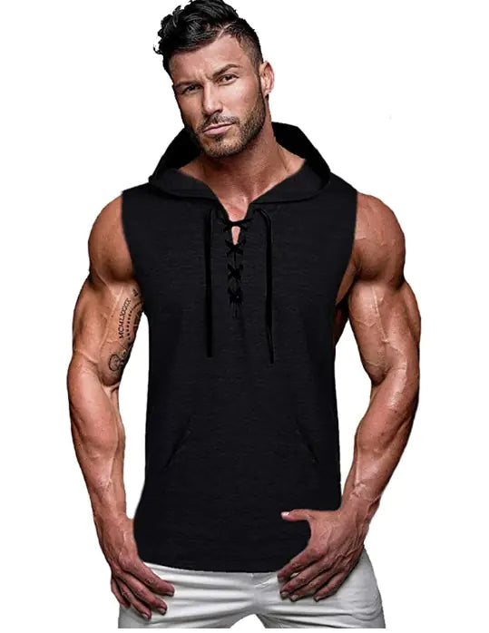 Men's Casual Hooded Solid Color Sleeveless Vest