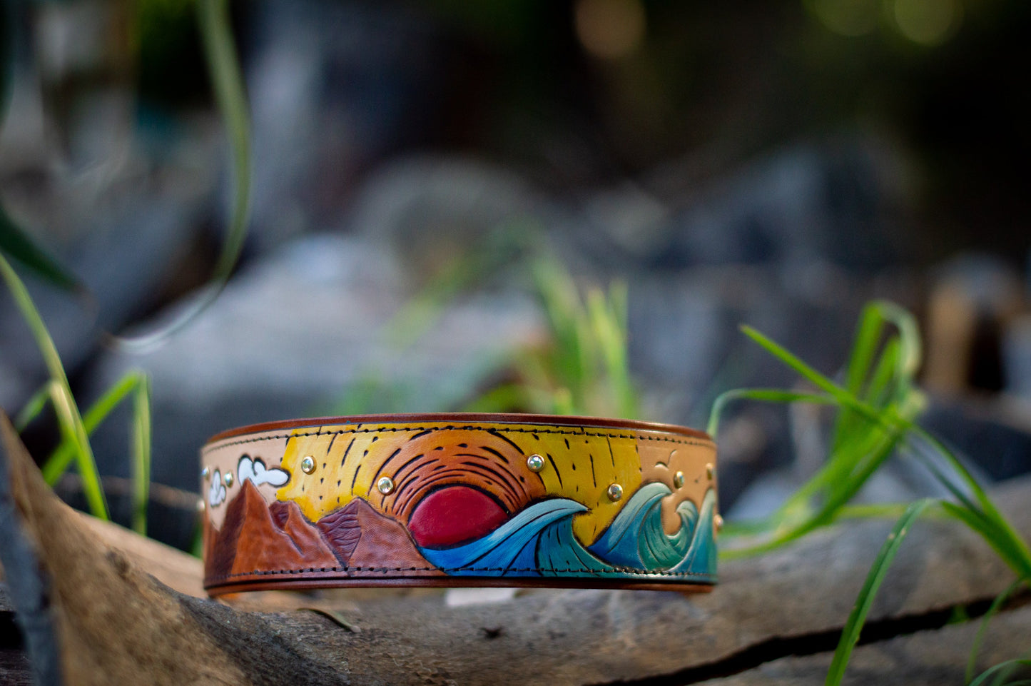 Mountain and Waves Dog Collar