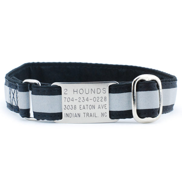 Premium Pet Guardian Gear: 1″ Black Reflective Jingle Free Tag Dog Collar - Sanctum Paws and Fangs