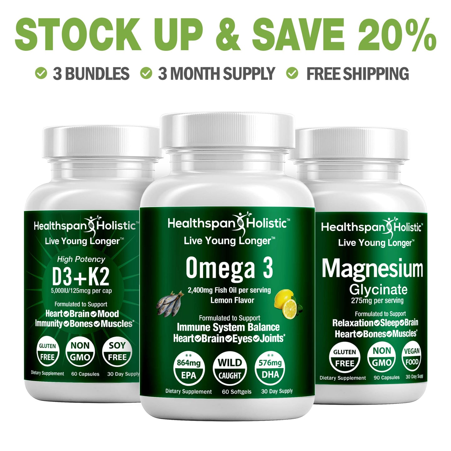 D3-Omega 3-Magnesium Daily Essentials Bundle