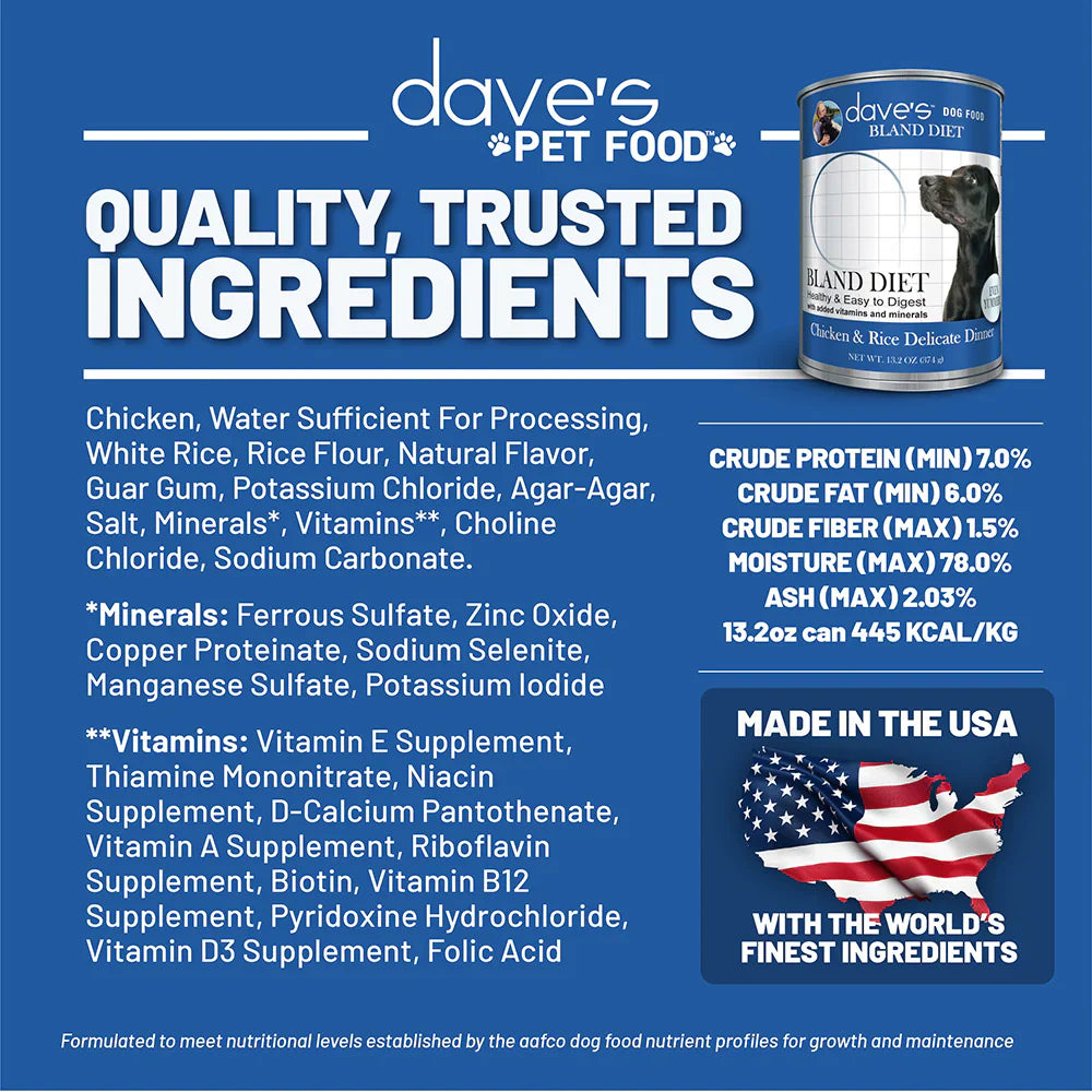 Dave's Restricted Diet Bland for Dogs  Chicken and Rice (13.2oz)