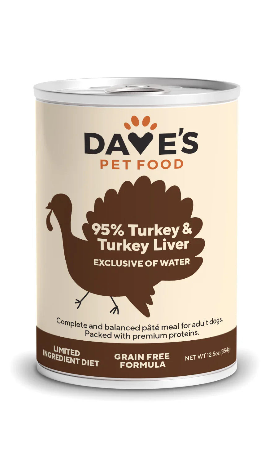 Dave's 95% Premium Meats Turkey & Turkey Liver For Dogs (12.5oz)