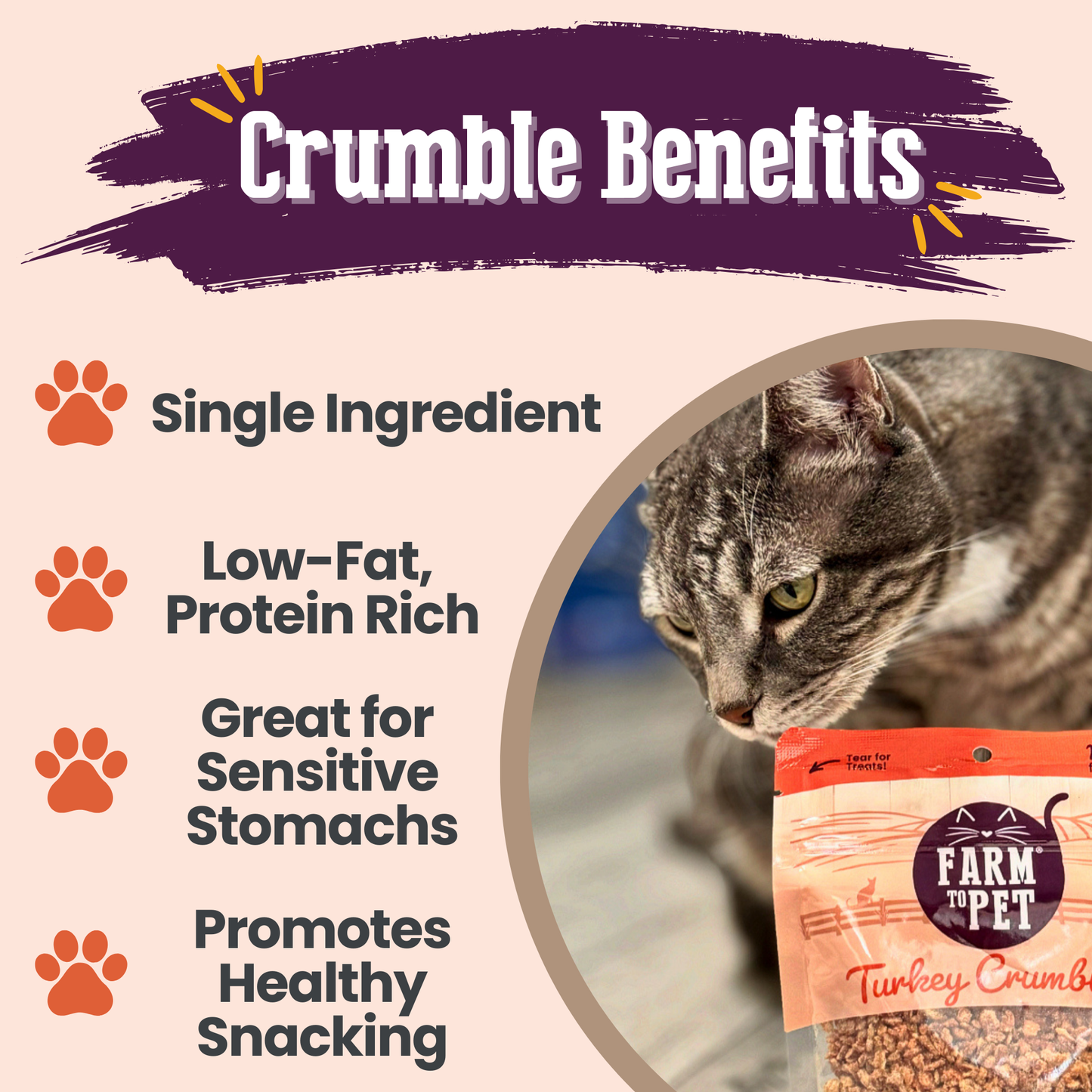 Turkey Crumbles for Cats | 100% Protein Cat Treats