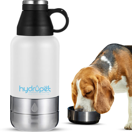 HydroPet® 64 oz Portable Dog Water Bottle – Stainless Steel Travel Flask with 2 Detachable Bowls, Carry Bag & Strap