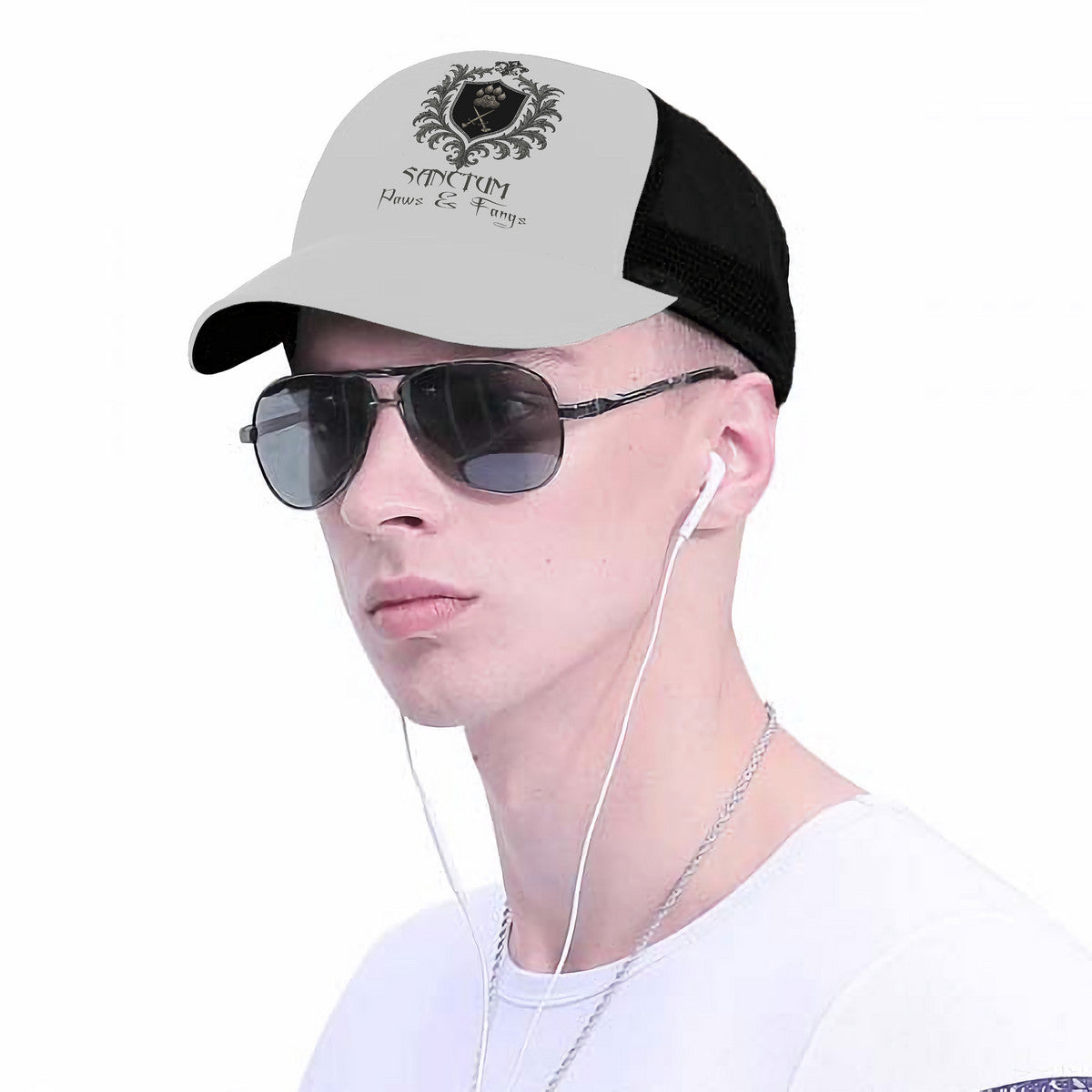 SPF Brim Mesh Baseball Cap - Lt. Grey & Black