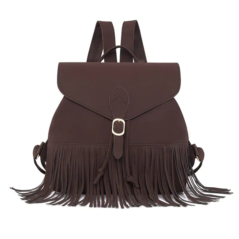 Retro Women's Backpack with Tassels and Large Capacity