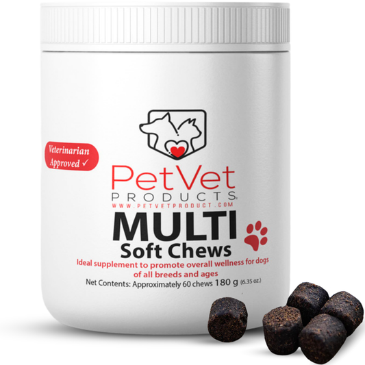 Pet Vet Products® Multi-Function Soft Chews for Dogs – Beef Liver Flavor, 60 Count with Probiotics, Glucosamine, Skin, Digestive & Immune Support