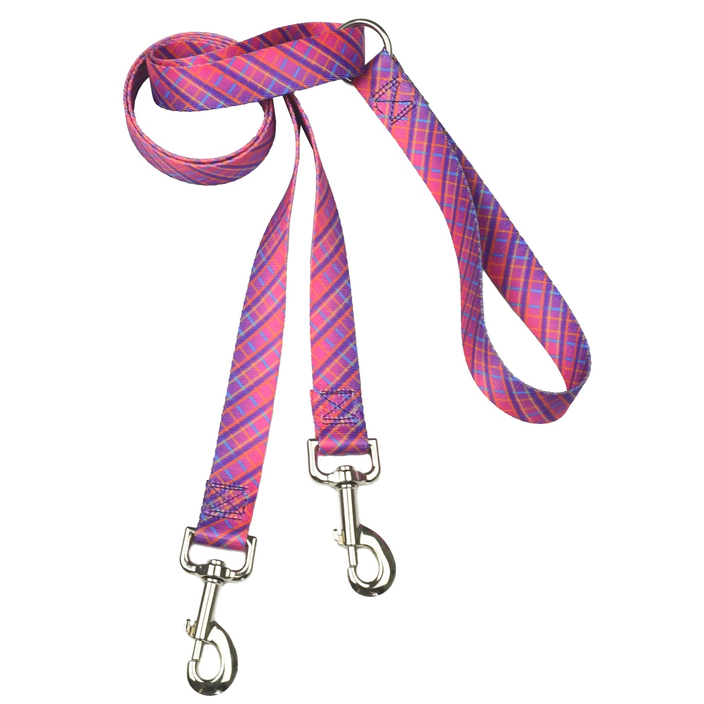 Premium Pet Guardian Gear: Neon Sunrise Plaid Double Connection Leash – EarthStyle - Sanctum Paws and Fangs