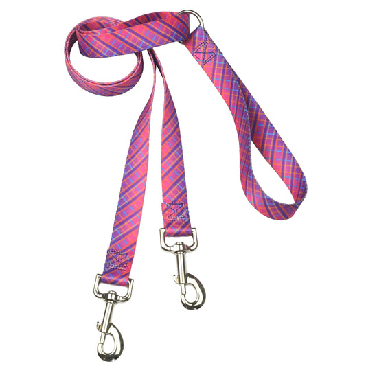 Premium Pet Guardian Gear: Neon Sunrise Plaid Double Connection Leash – EarthStyle - Sanctum Paws and Fangs