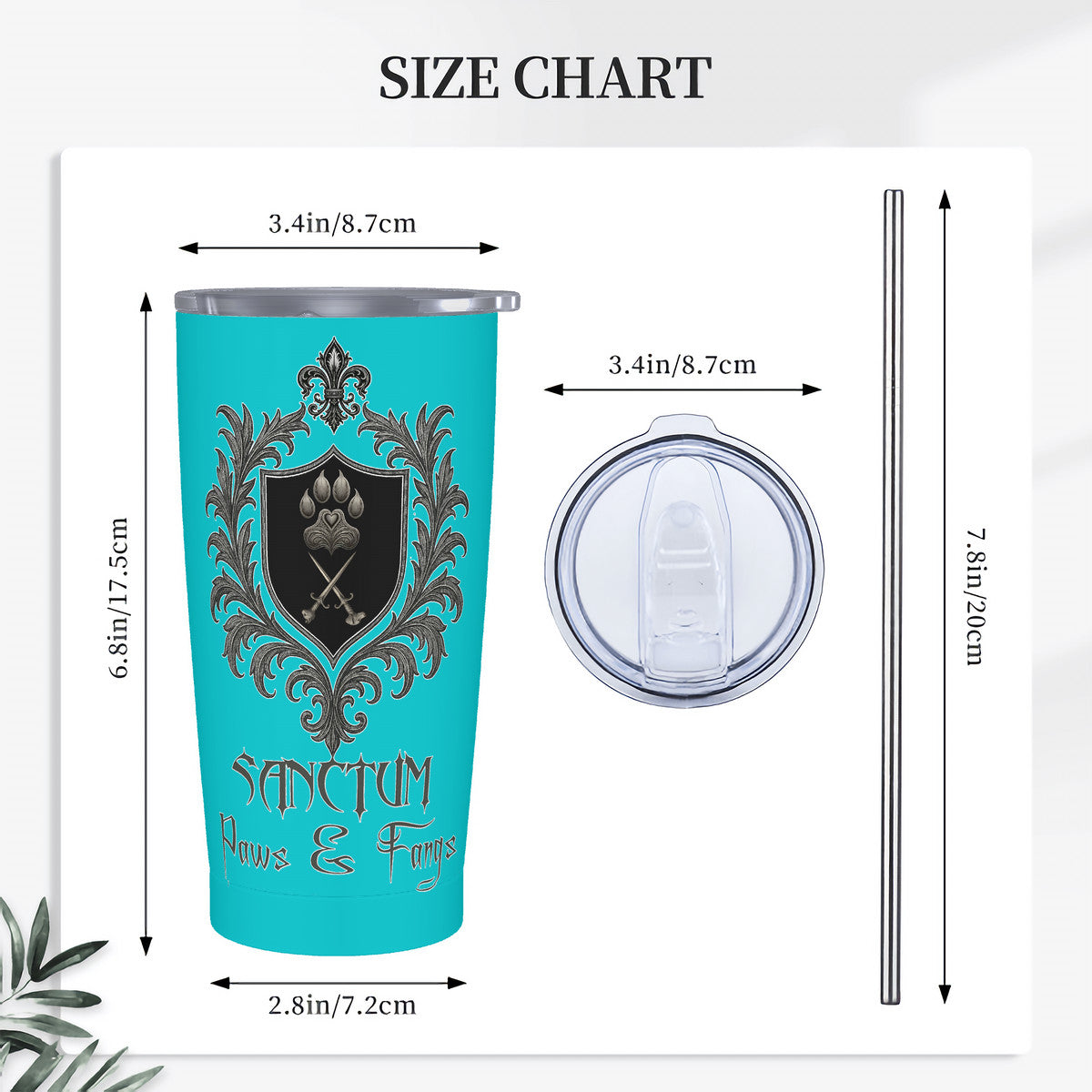 SPF Stainless Steel Straw Lid Cup (20oz) - Turquoise