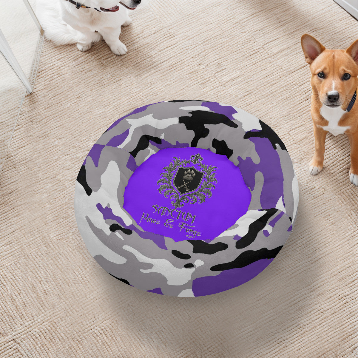 SPF Flannel Round Pet Bed (19X19in) - Purple Camo