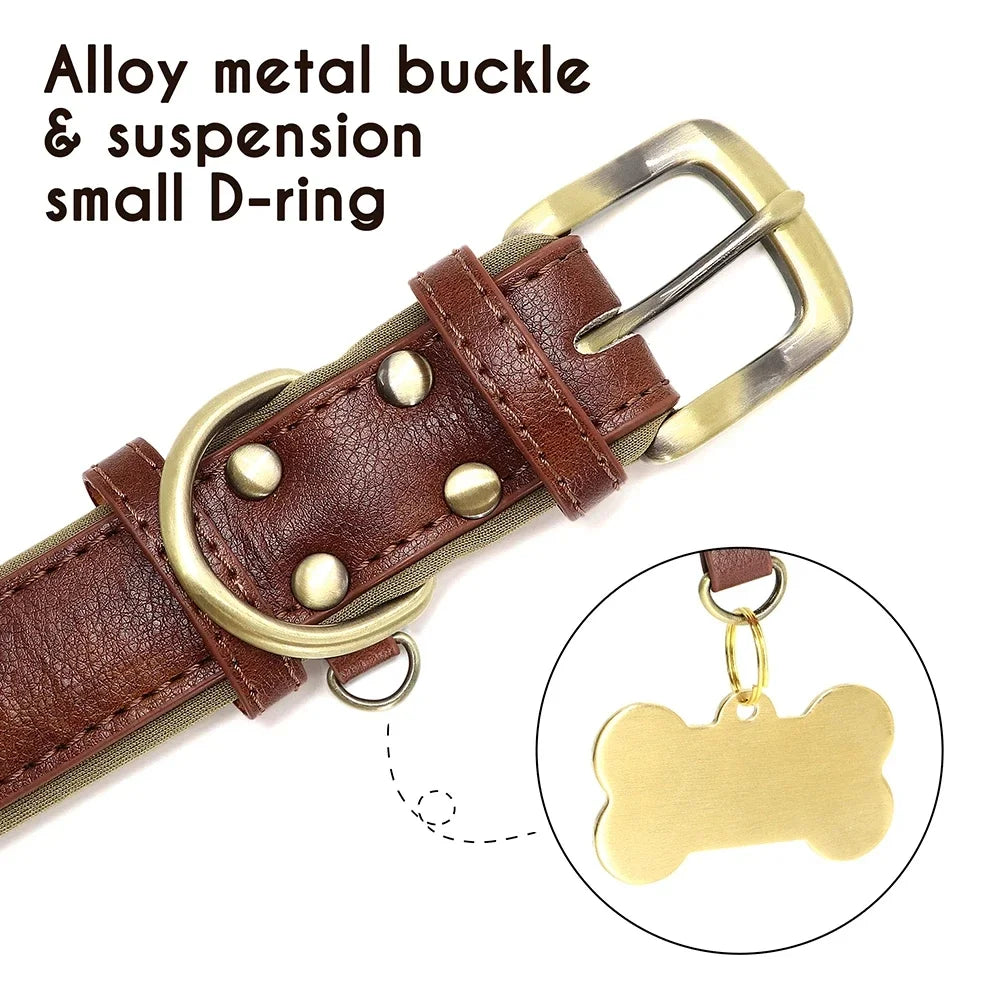 Customized Dog Collar Soft Padded Leather Pet Collar For Small Medium Large Dogs With Free Engraved Nameplate ID Tag Anti-lost