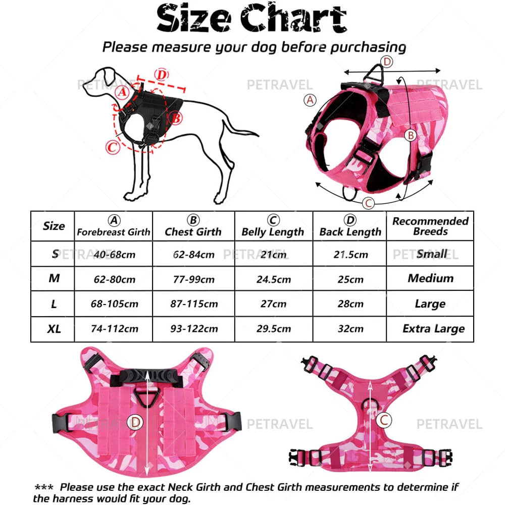 Pink Military Dog Harness And Leash Set Adjustable Pet Tactical Training Vest German Shepherd Malinois For Medium Large Dogs