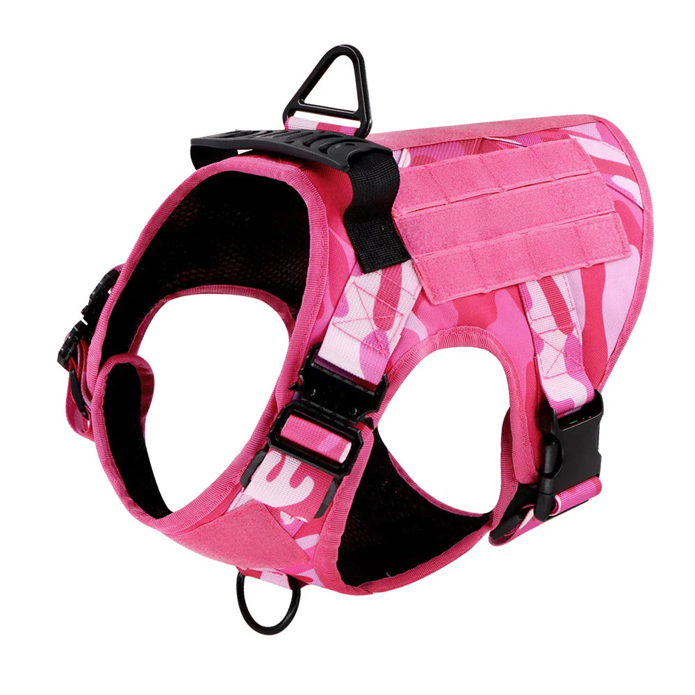 Pink Military Dog Harness And Leash Set Adjustable Pet Tactical Training Vest German Shepherd Malinois For Medium Large Dogs