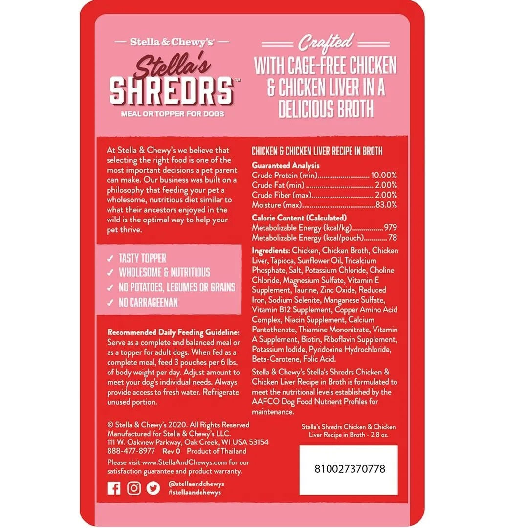 Stella & Chewy's Stella's Shredrs Chicken & Chicken Liver Recipe in Broth Dog Food (2.8oz)