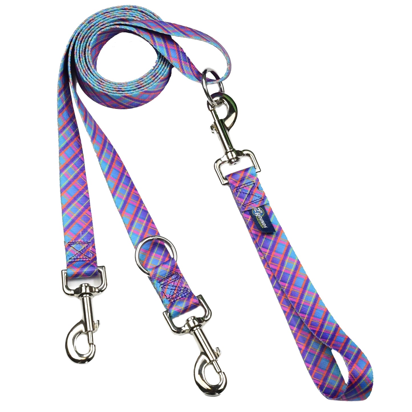 Twilight Glow Blue Plaid Double Connection Dog Leash  EarthStyle