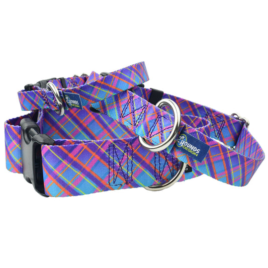 Twilight Glow Blue Plaid Martingale Dog Collar  EarthStyle